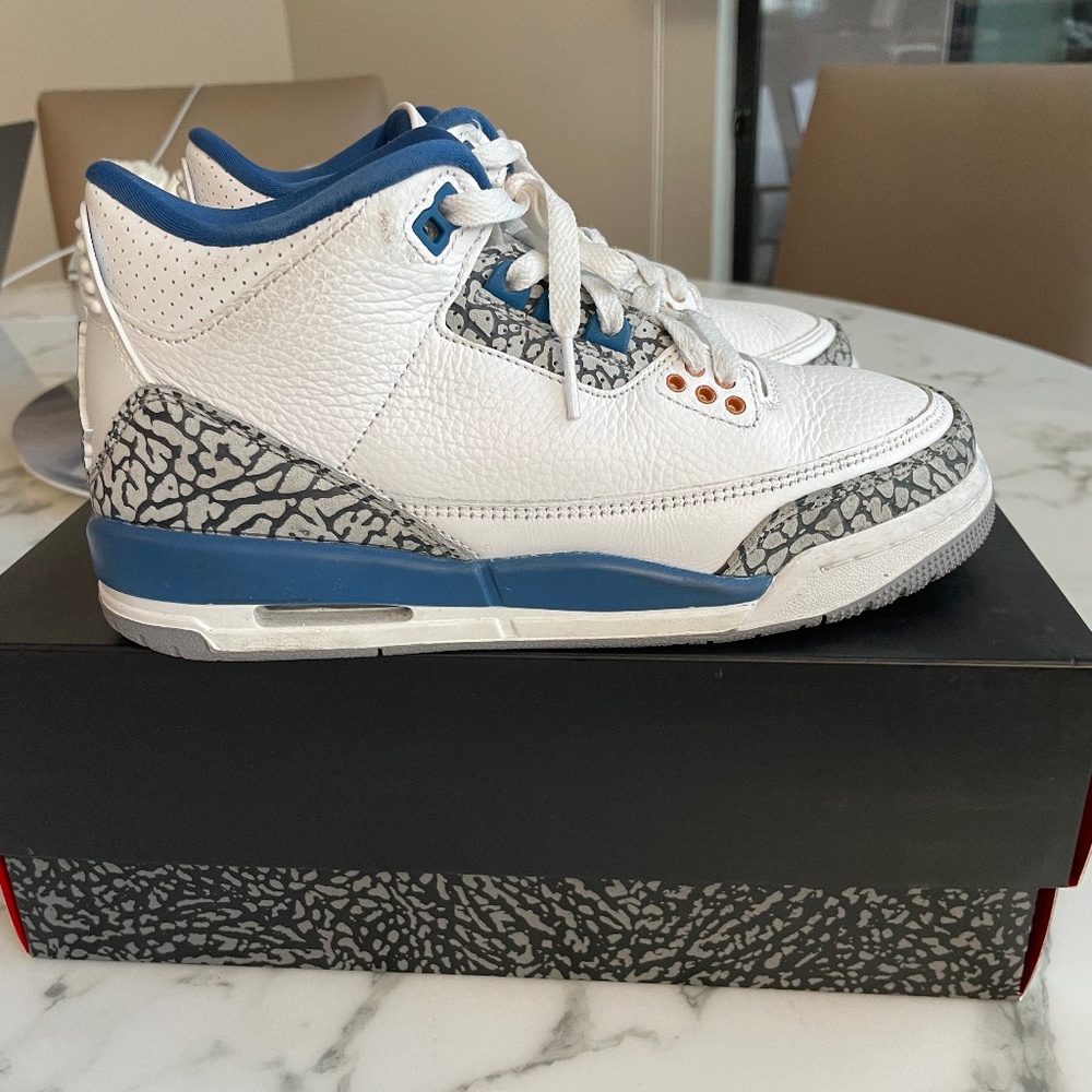 Air Jordan 3 Retro Big Kids' Shoes-size 5Y-white/metallic copper/blue